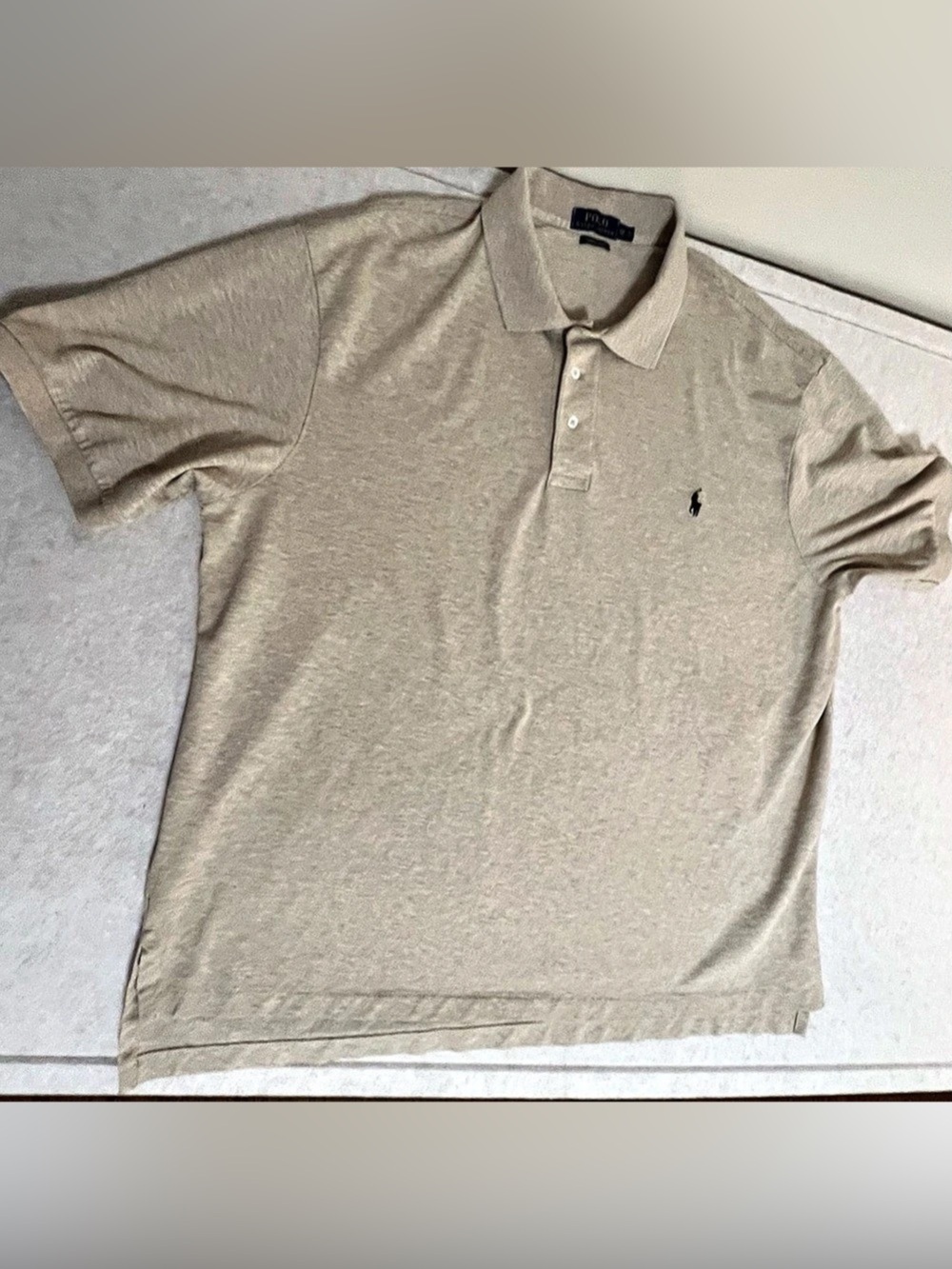 Polo Ralph Lauren Men's 2XB Beige Khaki Heather Stretch Mesh Polo Shirt Big